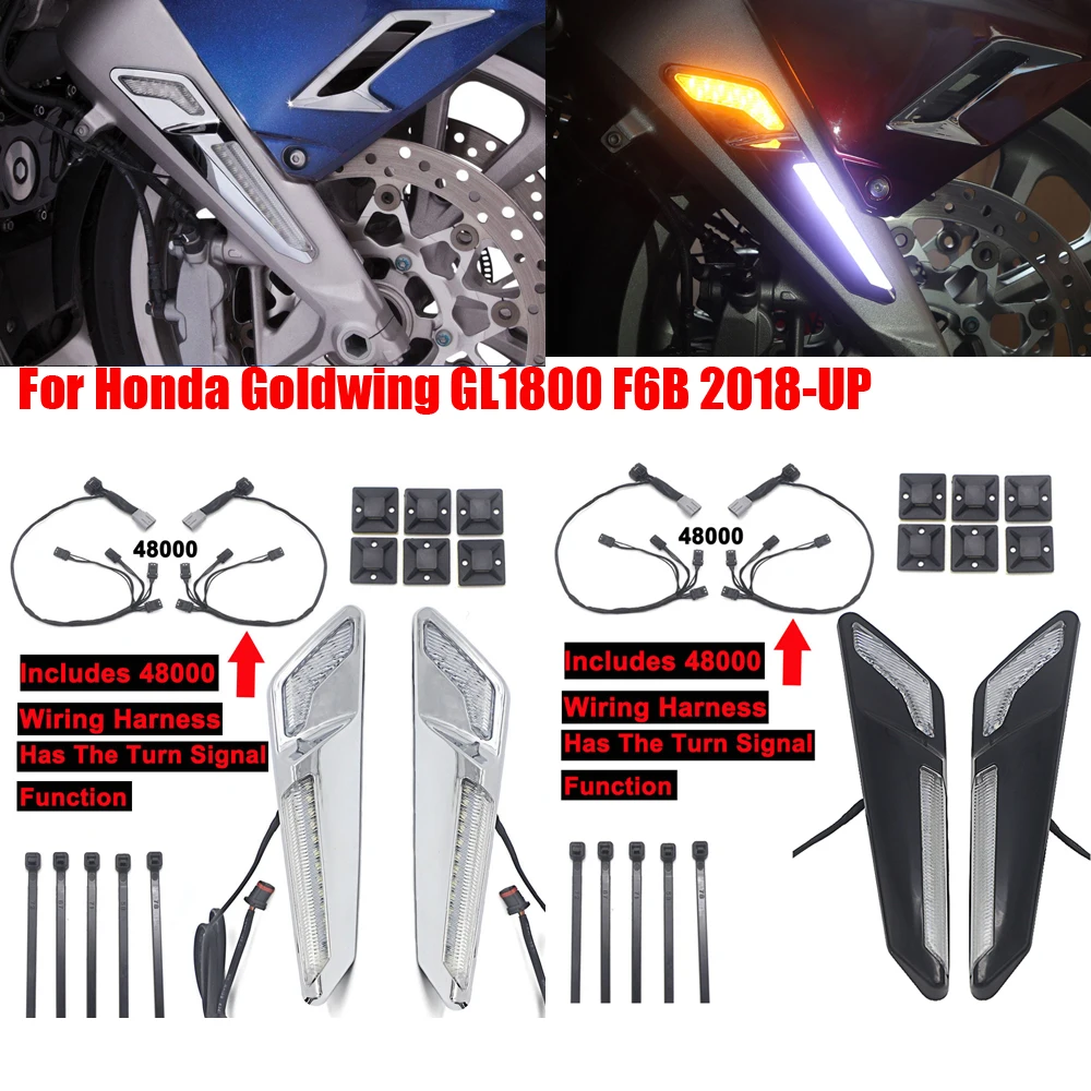 

New For Honda Goldwing GL1800 F6B 2018-UP Motorcycle Front Brake Fork Mounted NAV LED Lights in Chrome or Black 2019 2020