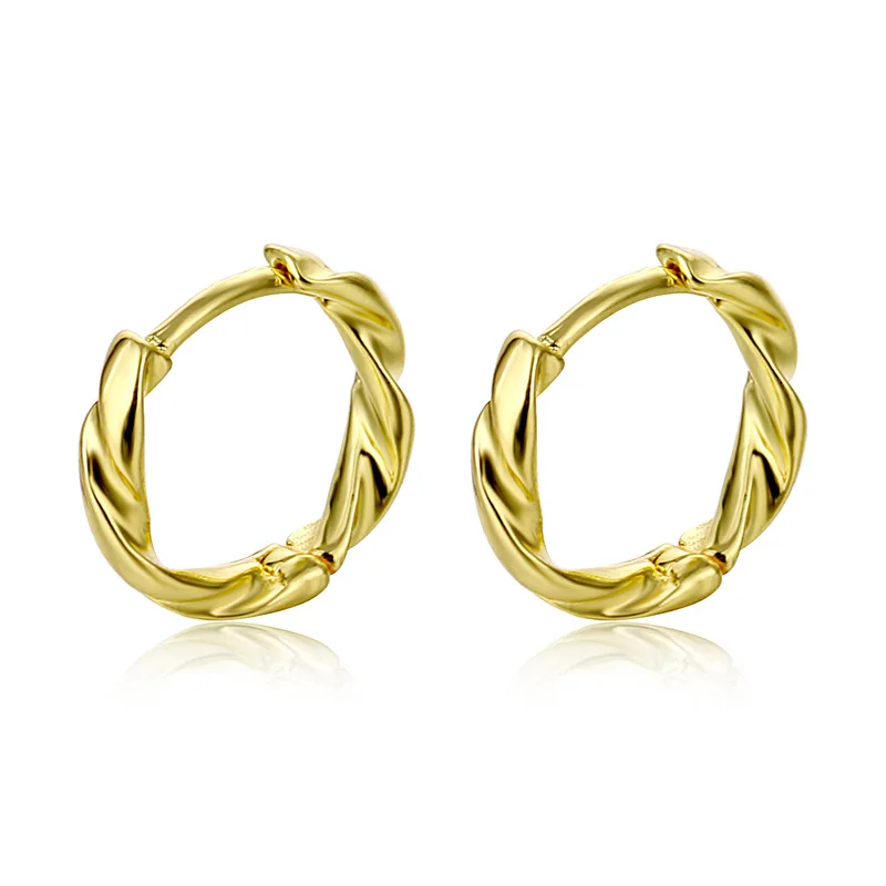 2 Pcs Tiny Thin Twisted Hoop Shiny Gold Color Mobius Huggies Small Earring Stud Accessories Jewelry for Women Party Gift