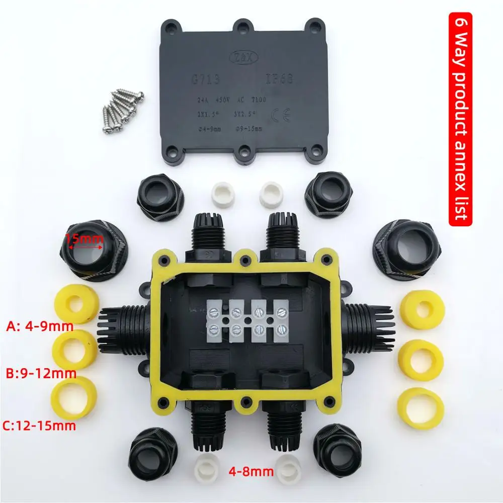1pc Black Junction Box 2 3 4 5 Way Waterproof Electrical Junction Box For Outdoor Lighting Cable Protection Connector Wire IP68