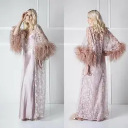 Elegant Wedding Nightgowns for Women Feathers Lace 2 Pcs Jacket Party Celebrity Sleepwear Robes Bridal Bathrobes Customized