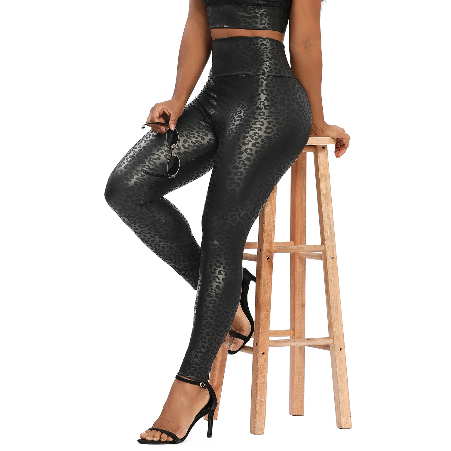 PU Leder Leggings Fitness Frauen Yoga Hosen Hohe Taille Sexy Kurvige Elastische Leggins 2022 Mode Stretch Hosen Leopard Hosen