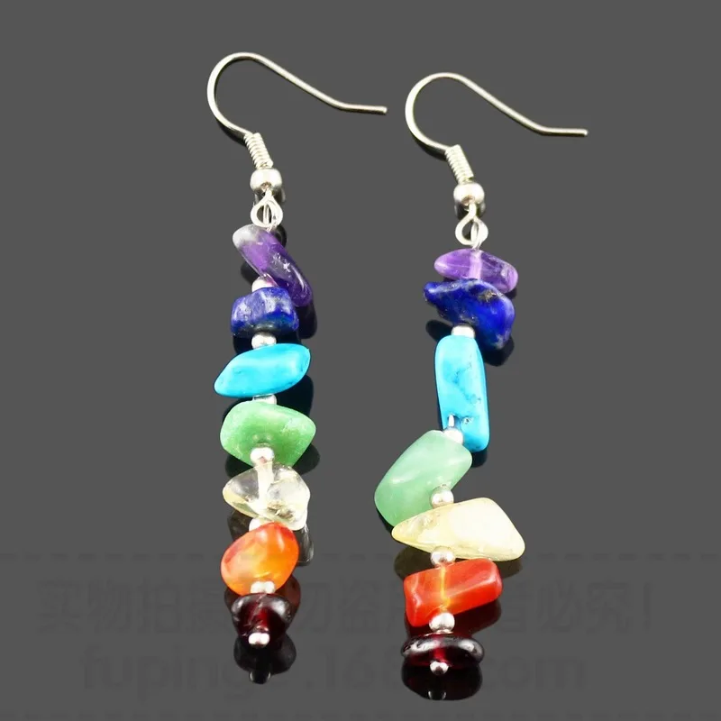 Natural Stone Earrings 7 Chakra Long Fringed Statement Drop Earrings for Women Round Beads Reiki Healing Jewelry gift for women