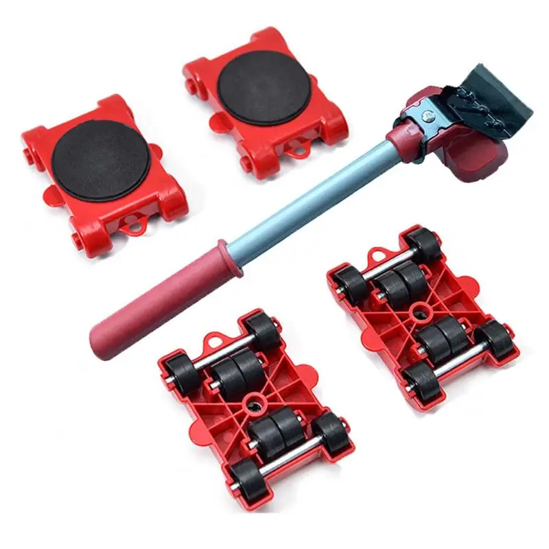 

5Pcs/set Professional Furniture Mover Tool Transport Lifter Set Heavy Stuffs Moving 4 Wheeled Roller Bar Household Hand Tools