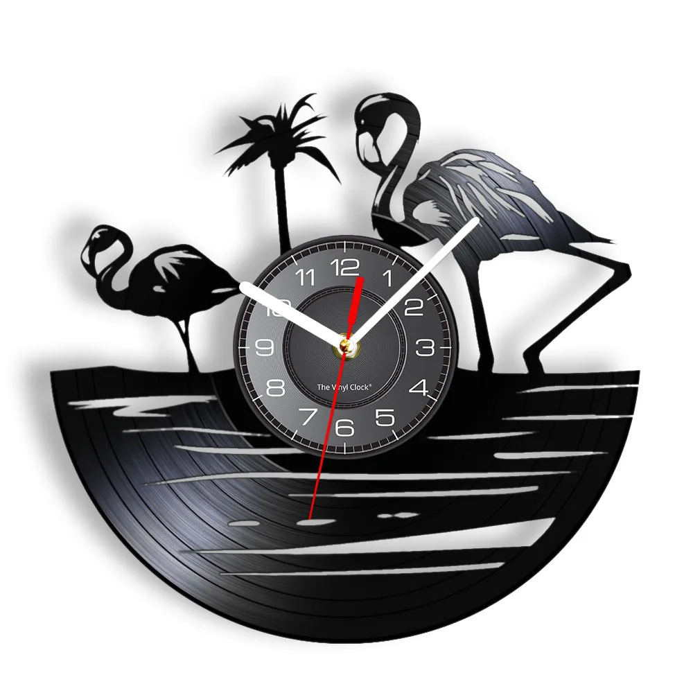 Flamingo Animal Vinyl Music Record Wall Clock FMG For Girls Bedroom Tropical Home Decor Timepieces Watch Nursery Silent Artwork