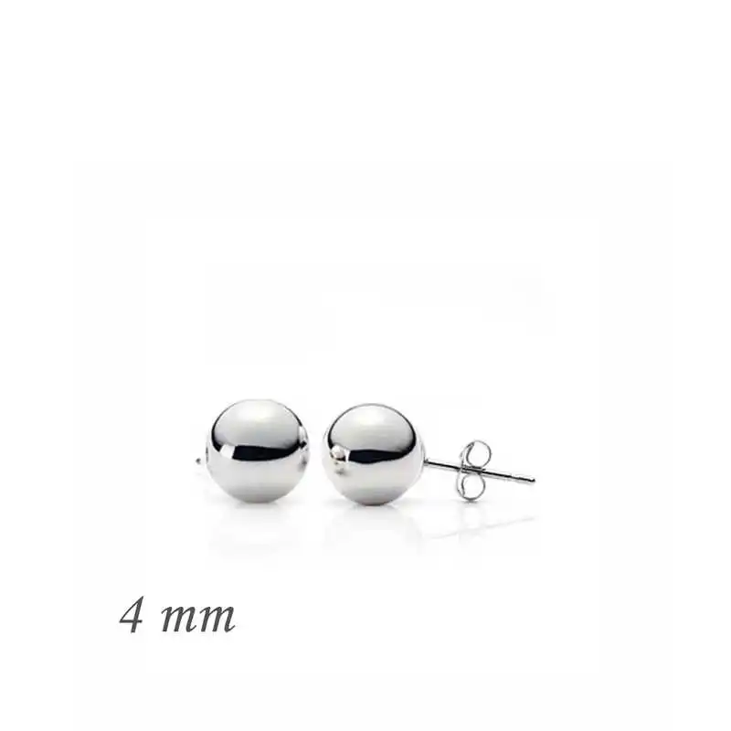 Silver Ball Earrings - 4 mm mm 925 Sterling Women for Jewelry Wedding Party Birthday Gift - Box - Fashion girl Accessories