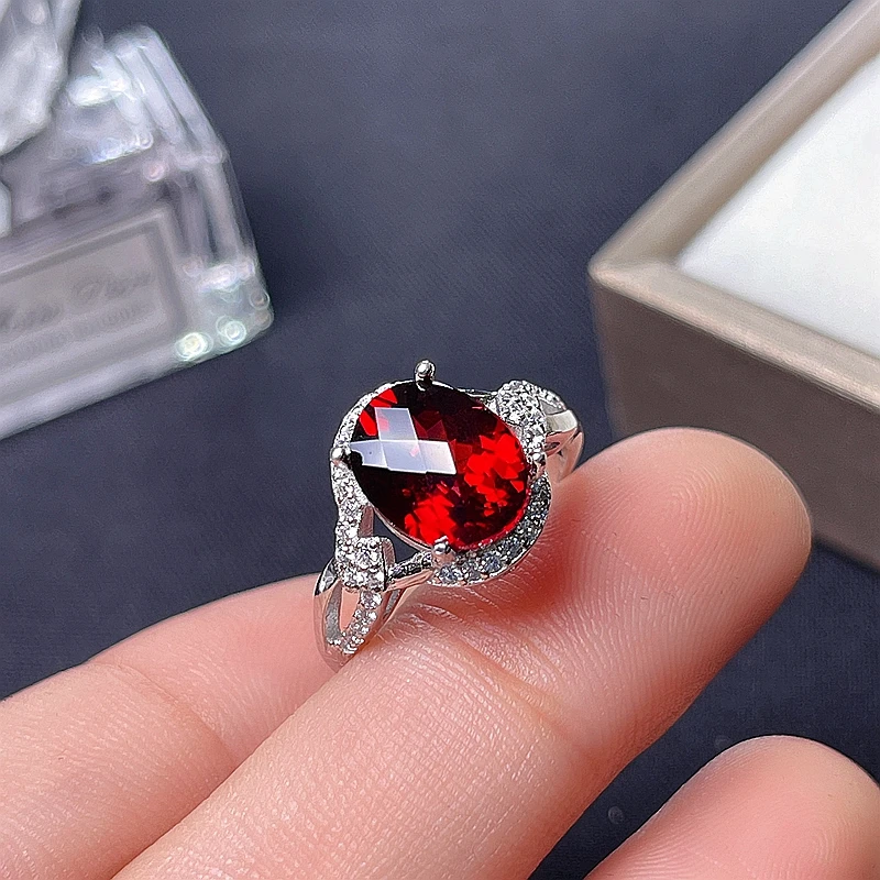 Simple garnet ring, bamboo style, exquisite and beautiful. 925 Sterling silver, package, cheap