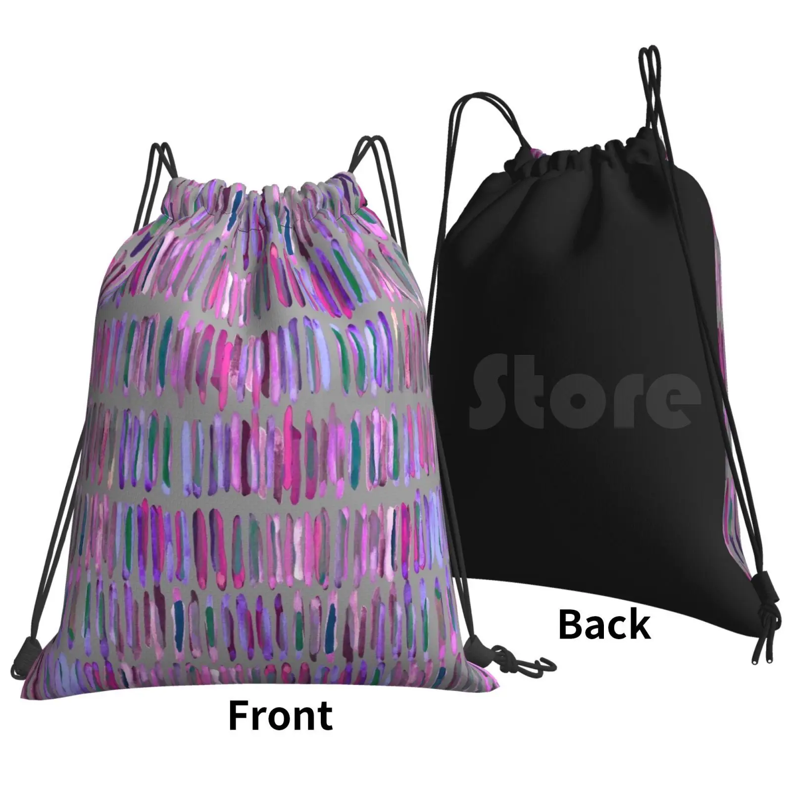 Messy Watercolor Stripes In Pink And Purple Backpack Drawstring Bag Riding Climbing Gym Bag  Watercolour Pattern Patterns