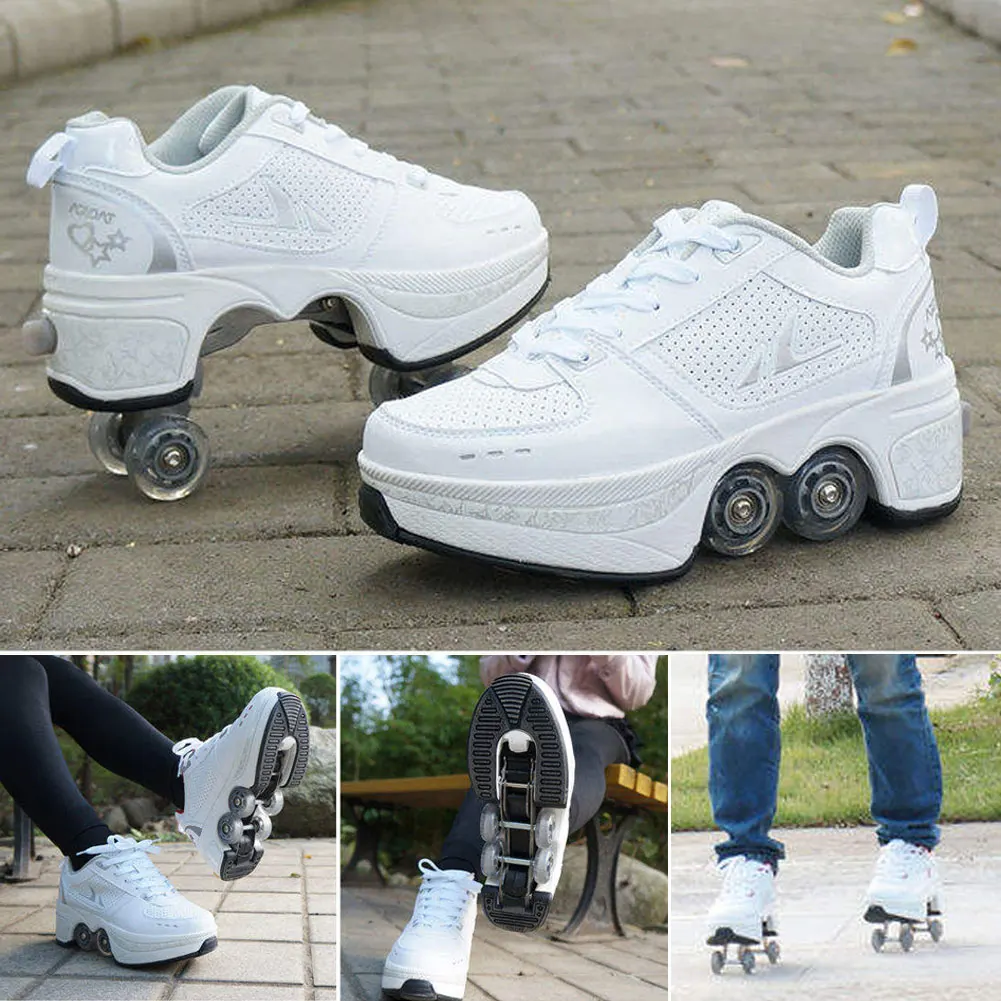 Deformation Parkour Shoes Four Wheels Rounds Of Running Shoes Roller Skates Shoes Unisex Deformation Roller Shoes Skating Shoes