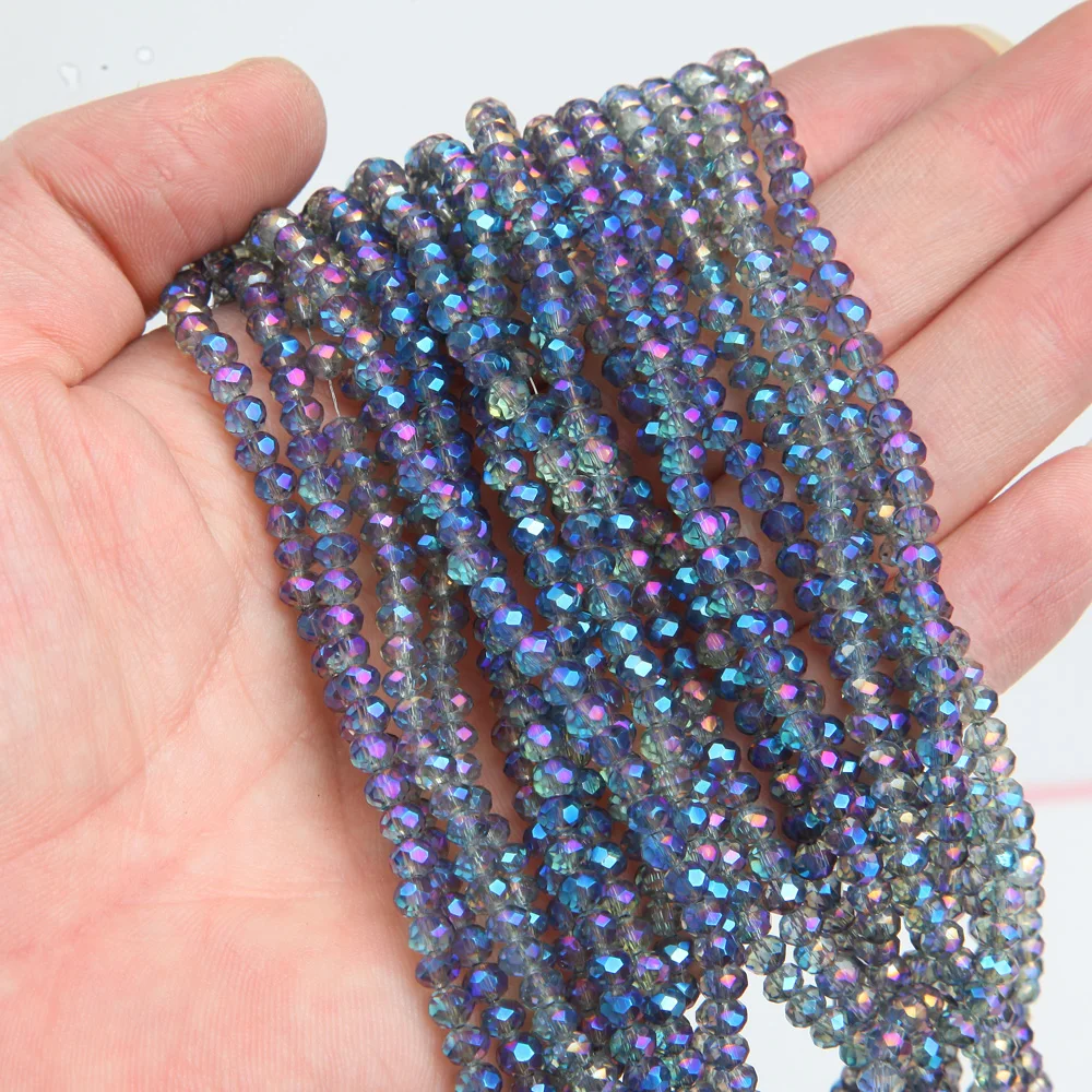 1strand 3*4mm Crystal Rondelle Glass Beads Faceted Loose Spacer  Shiny AB Beads  Diy for Jewelry Making Bracelet Accessories