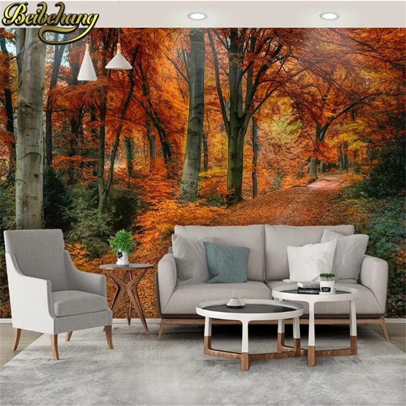 

beibehang custom Photo mural Wallpaper papel de parede 3D Red maple forest trail late autumn leaves wall paper sofa background