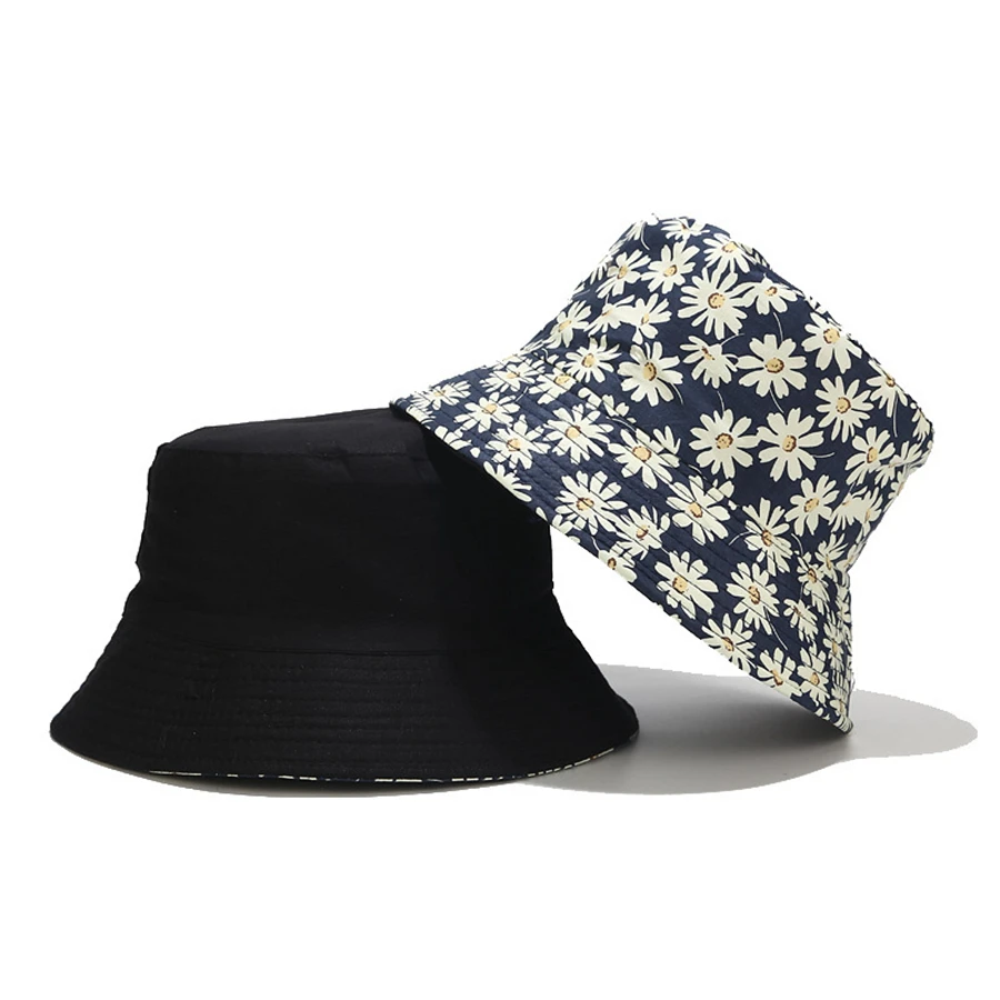 

2023 Western Style Bucket Hats Women Chrysanthemum Print Double-sided Wearing Panama Outdoor Sun Leisure Basin Cap