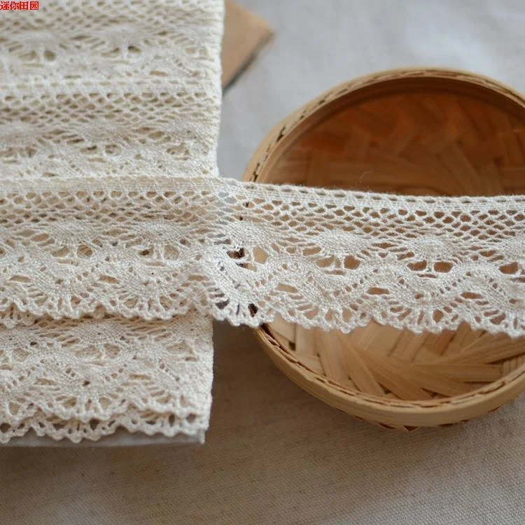 4CM Wide Beige Cotton Hollow Embroidery Fringe Ribbon Lace Collar Trim DIY Apparel Curtains Sofa Cloth Crafts Sewing Accessories