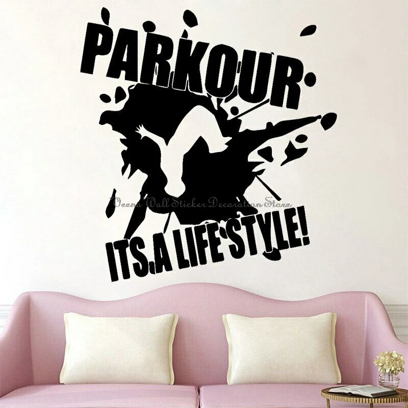 Parkour wall stickers splash ink art extreme sports teen boys room door decoration vinyl decals gifts for kids YD15