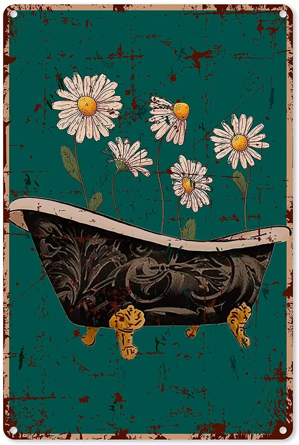 Funny Bathroom Quote Metal Tin Sign Wall Decor - Vintage Bathtub Daisy Flower Tin Sign for Office/Home/Classroom Bathroom Decor