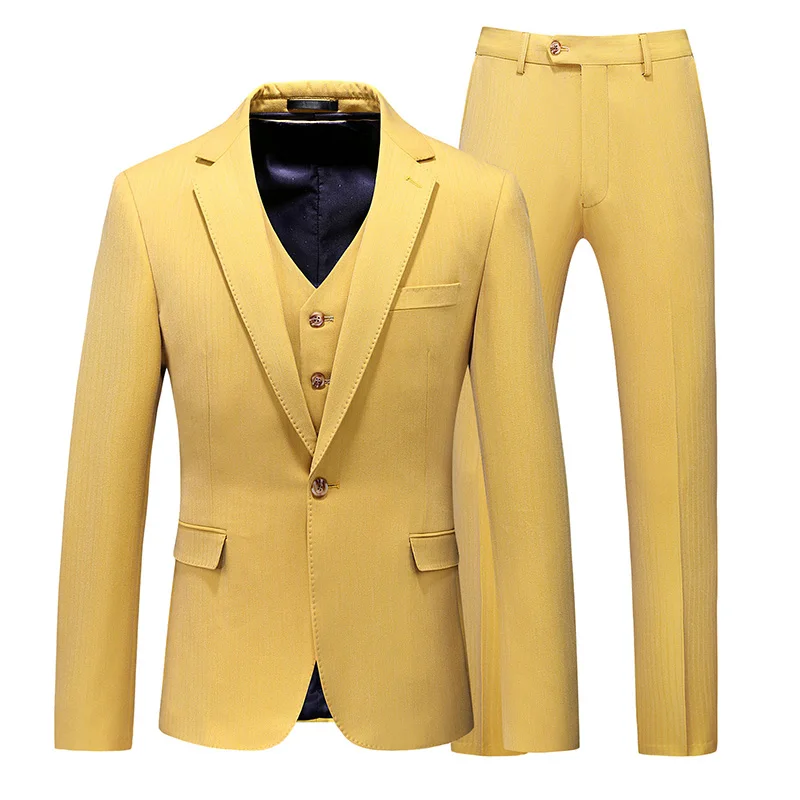 

Suit Vest Trousers 3 PCS Set Men's Business Yellow Casual Groomsman Blazers Waistcoat Dress Three Piece Slim Fit Wedding Jacket