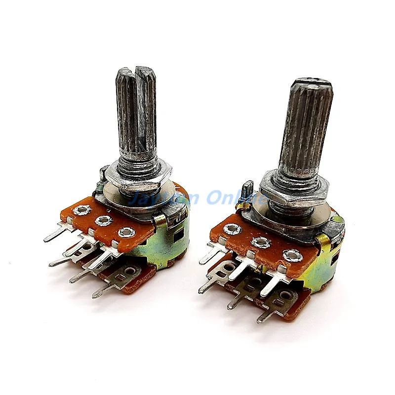 2pcs WH148 1K 10K 20K 50K 100K Shaft Amplifier Dual Stereo Volume Potentiometer B1K B10K B20K B50K 6Pin 20mm