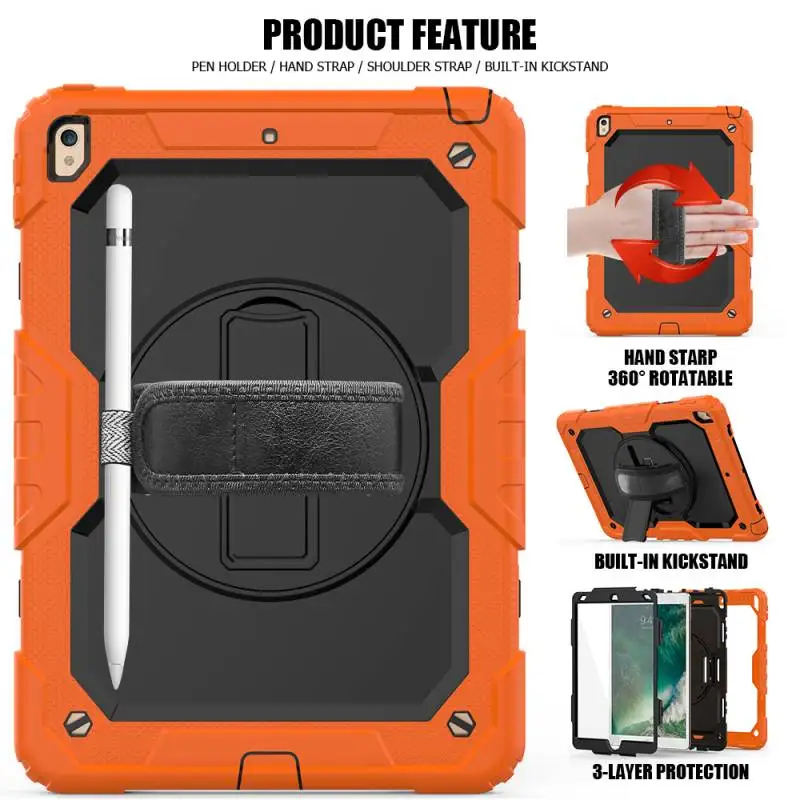 For Ipad pro 10.5 2017  air3 2019 10.2 2019 2020 2021 Case  Kids Safe Foam Shockproof Shoulder Hand Strap Stand Tablet Cover