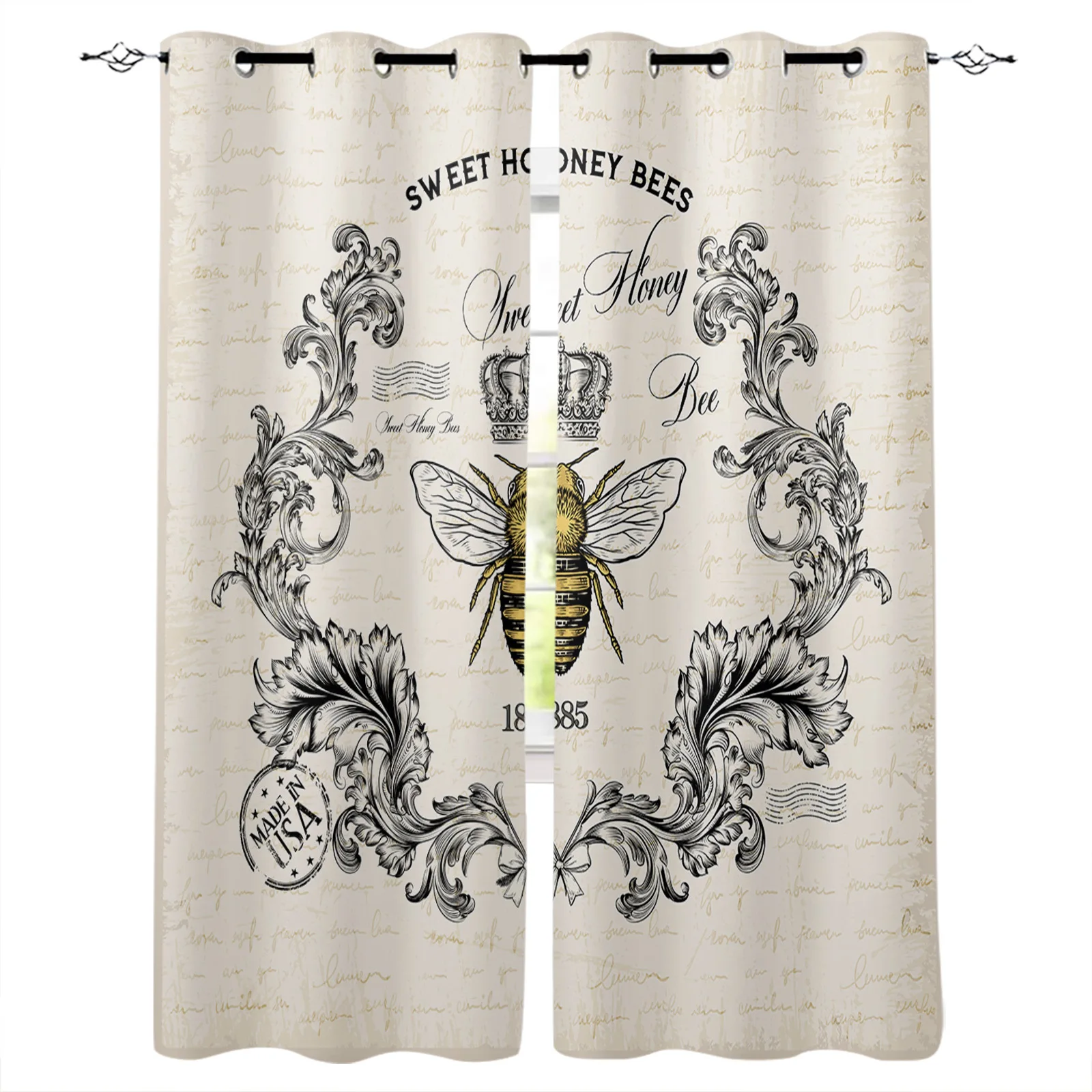 Retro Bee Crown Window Curtains for Living Room Bedroom Kitchen Modern Curtains Home Decoration Drapes Blinds