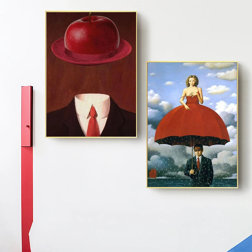 Retro Abstract Red Dress Umbrella Canvas Wall Art Unique Living Room Decor No Face Posters And Prints with Hat Design