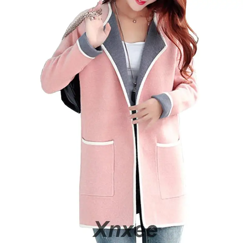 

Women's Coat Color Block Long Sleeve Casual Knitwear Xnxee