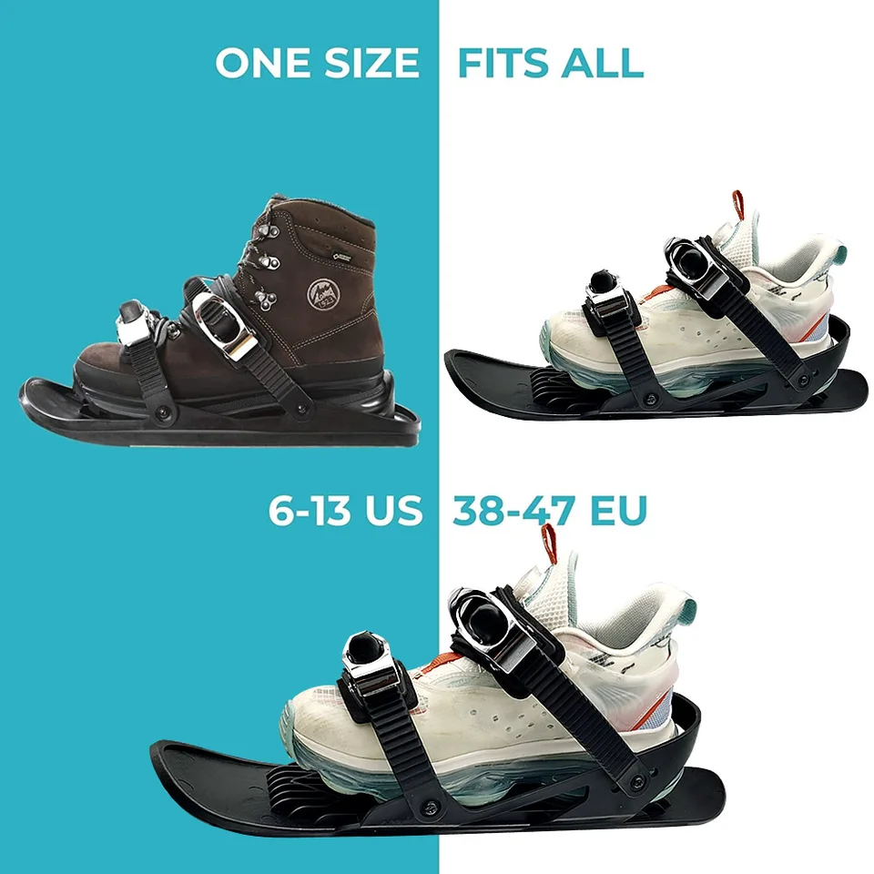 Mini patins de ski courts pour neige, ski d'extérieur, patins à neige, planches à neige, chaussures de ski d'extérieur réglables pour chaussures d' hiver, équipement de ski pour sports d'hiver (enfants) (noir