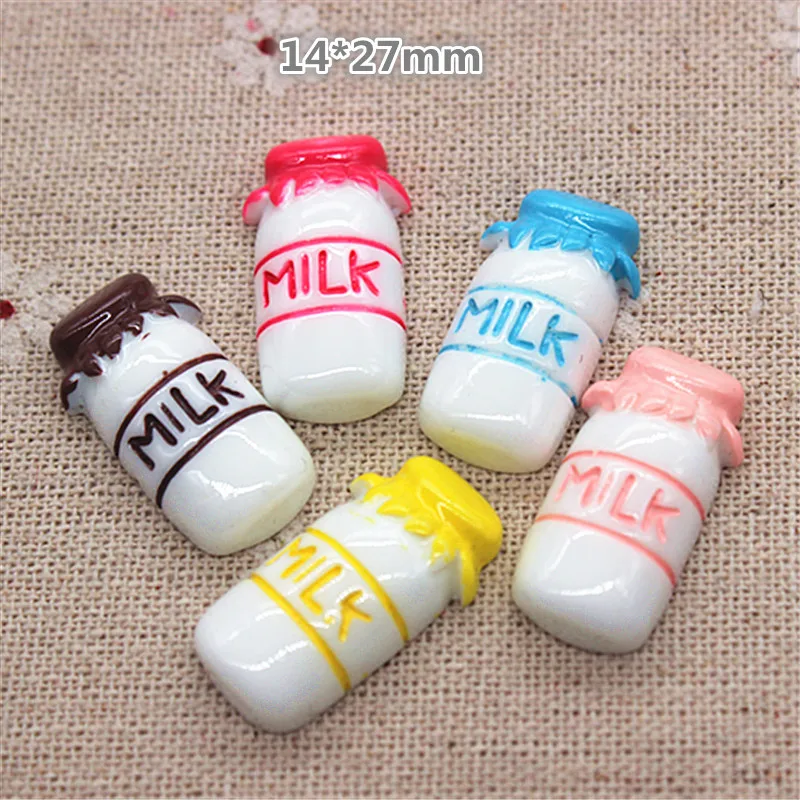 

10pcs 14*27mm Mix Colors Kawaii Resin Simulation Milk Bottle Flatback Cabochon Art Supply Decoration Charm Craft DIY