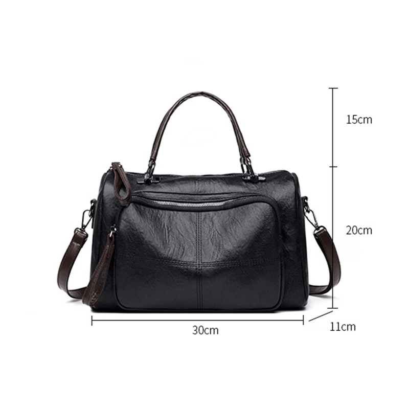 Retro Large Capacity Women Shoulder Bag Soft PU Leather Crossbody Bag Female Casual Boston Designer Messenger Handbag Totes