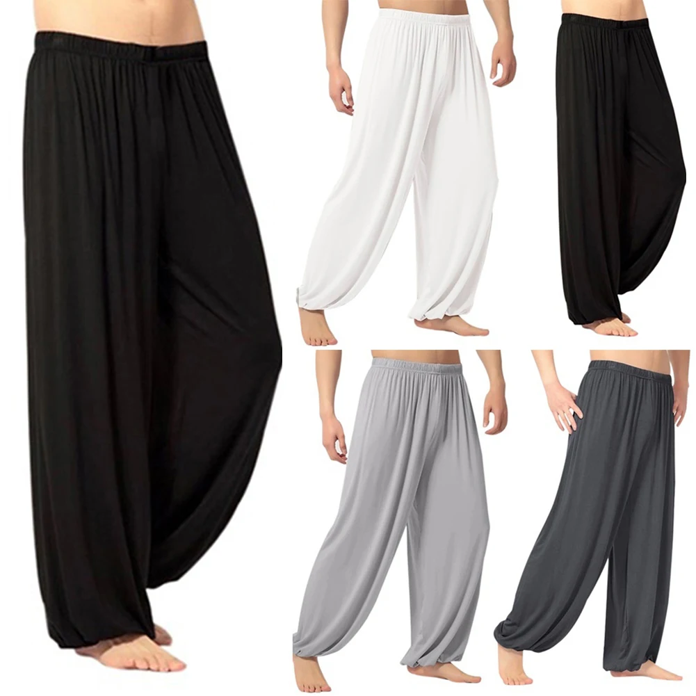 Soft Men Casual Solid Color Baggy Trousers Belly Dance Yoga Harem Pants Slacks