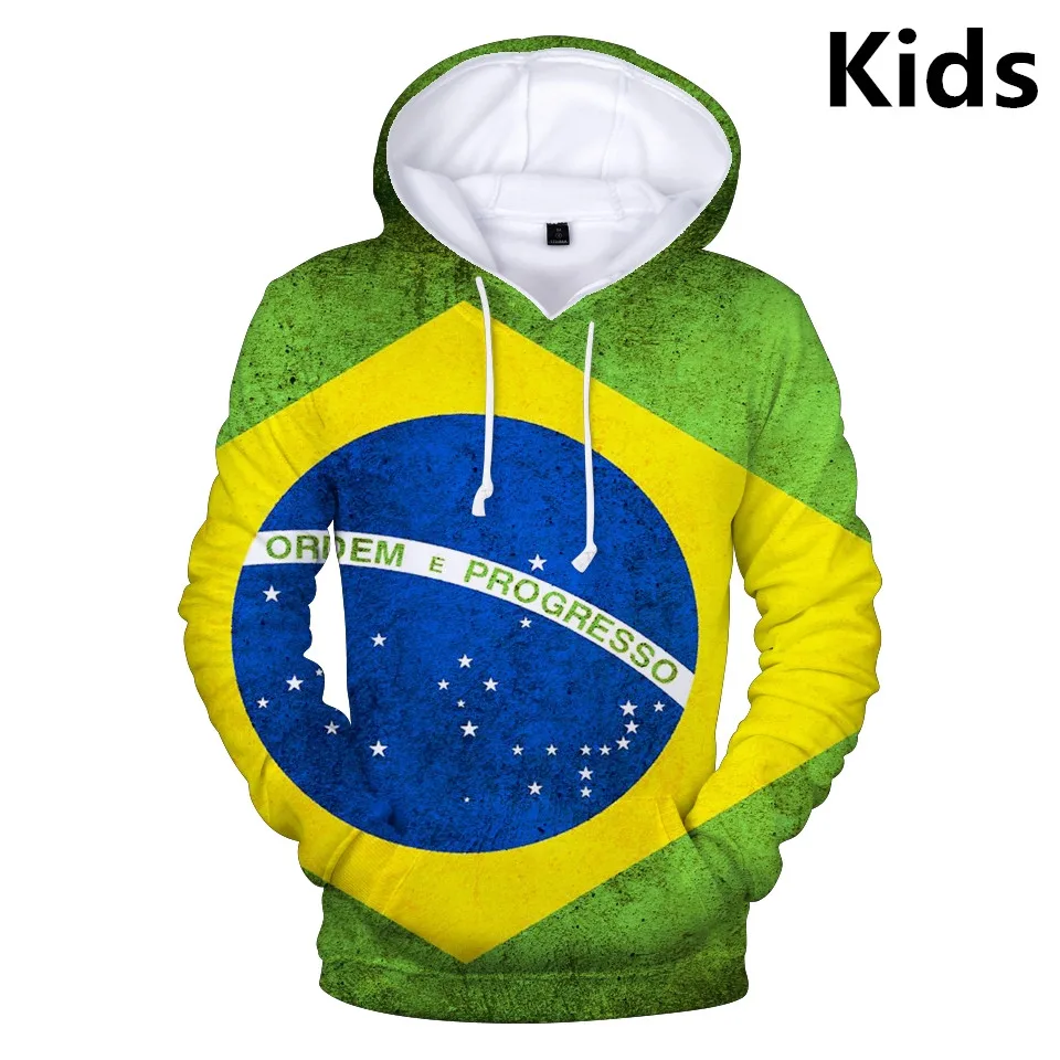 

3-14 Y Brazil Flag Hoodies Boys Fashion Tracksuit Girls Sweatshirt Hoodie Kids Hip Hop Clothing National Flag Printed Pullover