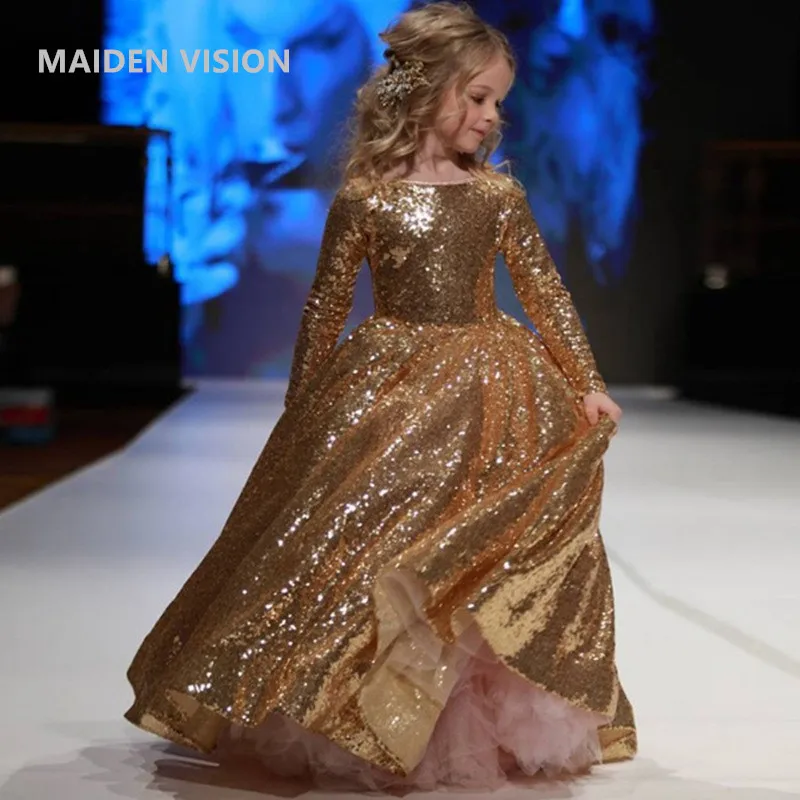 Robe de princesse à paillettes dorées pour enfants, robe de reconstitution historique pour enfants, vêtements pour tout-petits, fête du nouvel an, Rhde mariage, magnifique