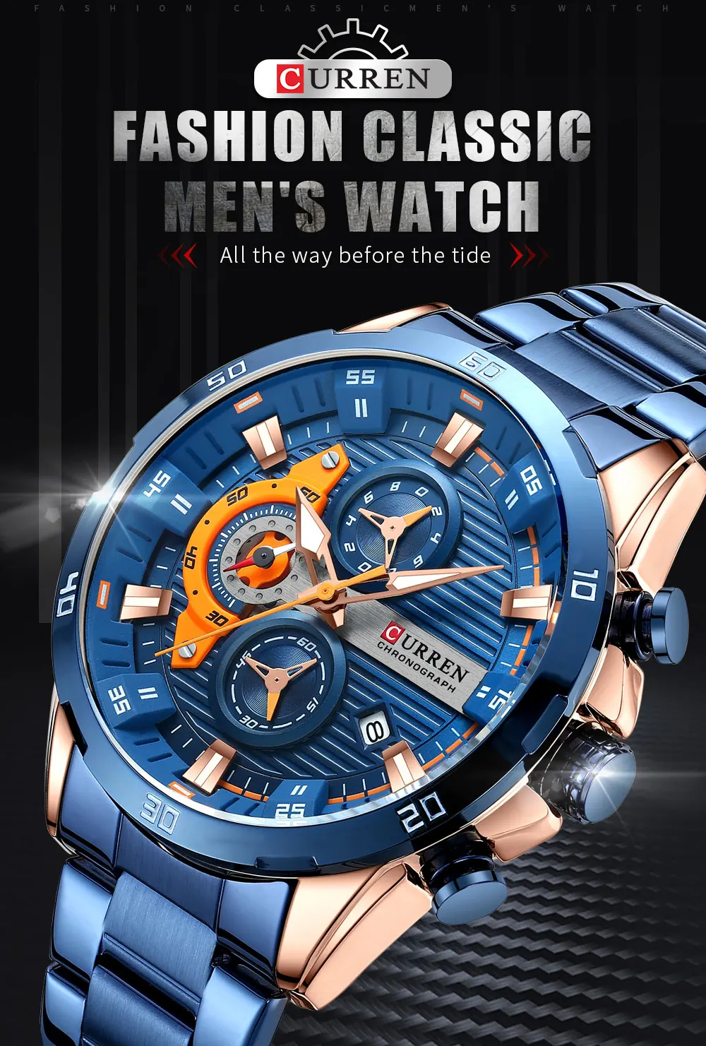 CURREN Männer Uhr Top Marke Luxus Sport Quarz Herren Uhren Voller Stahl Wasserdicht Chronograph Armbanduhr Männer Relogio Masculino – Detail 1