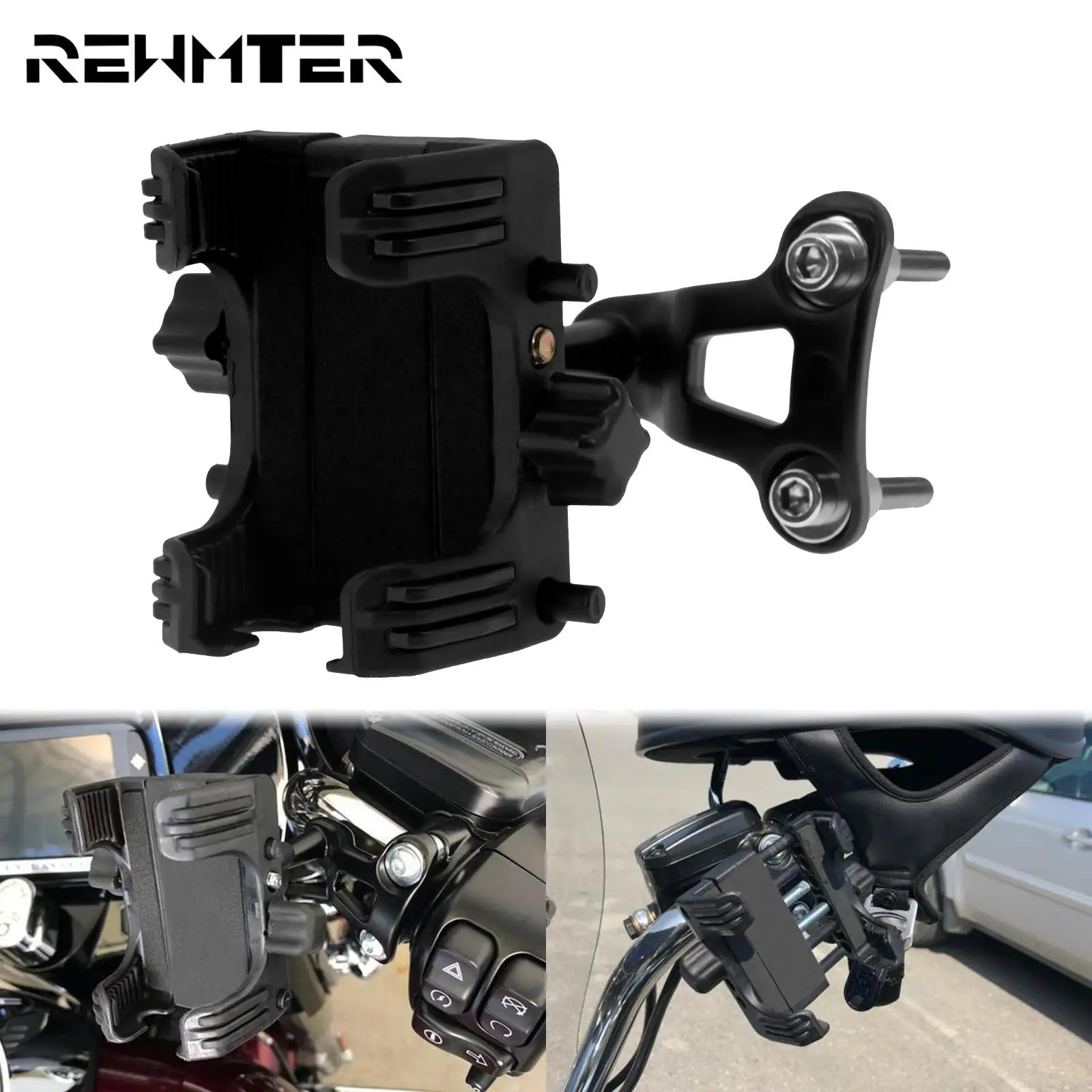 Motorcycle Mobile Phone Holder Adjustable Cell Phone Clip Mount Bracket Stand Black For Harley Touring Sportster XL Dyna Softail