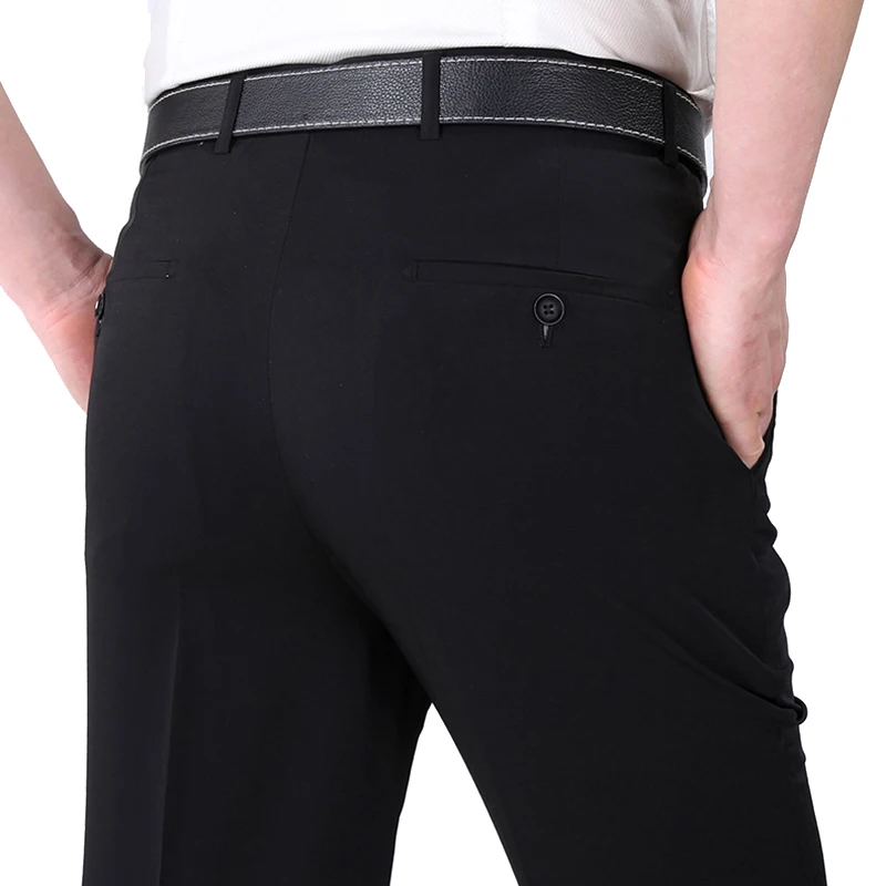 Pantalones de vestir de seda para hombre, pantalón Formal de oficina o reunión Social, traje de negocios para primavera y boda, color negro, talla