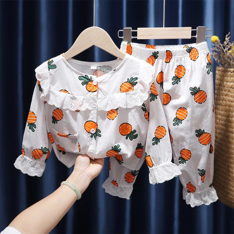 Children Pajamas Baby Clothing Set Kids Spring Summer Sleepwear Cotton Nightwear Girls Sweet Fruit Pyjamas Pijamas Set