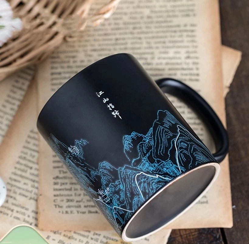 Traditional Chinese Culture Color Changing Original Mug Ceramic Mug Ink Painting Hot Color Changing Coffee Cup Milk Cup