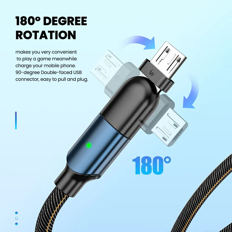 Elough 180 Rotate USB Type C Cable Micro USB Cable For Samsung Xiaomi Poco X3 Huawei 3A Fast Phone Charging Cord Wire Data Cable