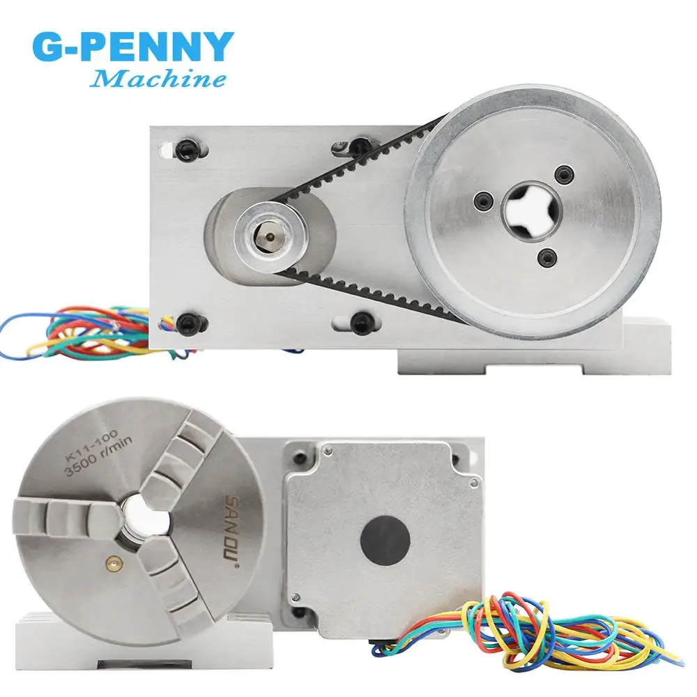G-Penny 3 griffe/4 mascelle 100 mm 4° asse Testa divisoria CNC/asse di rotazione/kit asse A Rapporto di riduzione 4:1 con motore passo-passo Nema34