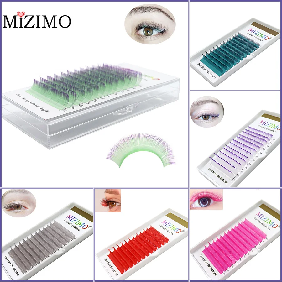 MIZIMO Color Grafted Eyelashes Light Gray Rose Red Light Purple Light Blue Artificial Mink Hair Personalized Eyelash Extension