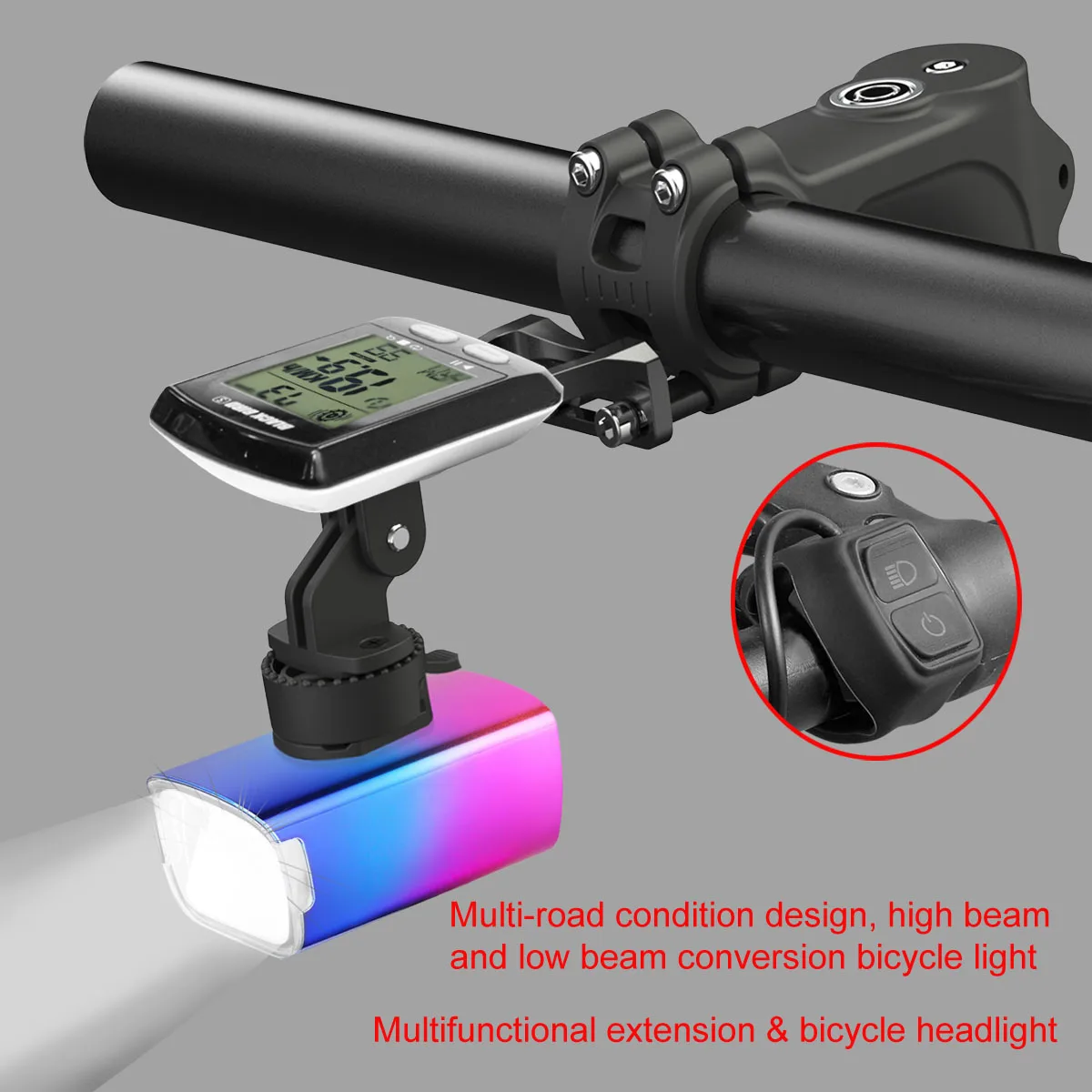 Lifting Bicycle Light and Multi-Function Stopwatch, Strong Light Flashlight, Multi-Road Condition Design Bicycle, and near Light