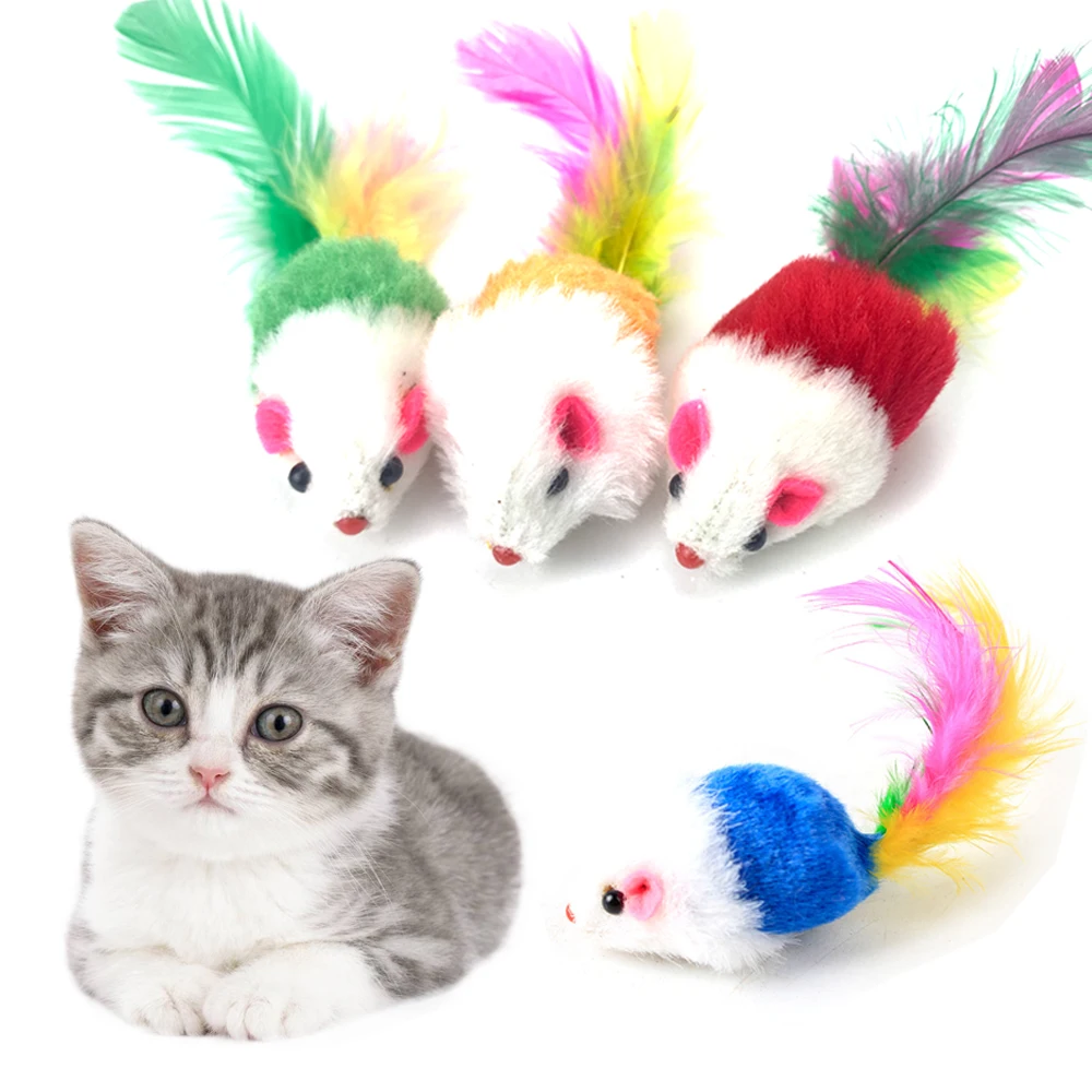 3/6 pcs Funny Cat Interactive toys False Mouse Pet Cat Toys  with Colorful Feather Plush Mini Mouse Toys