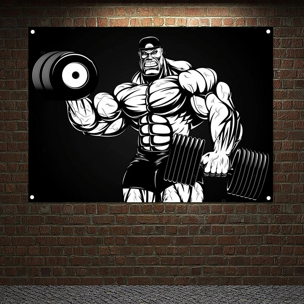 Man Body Building Tapestry 4 Grommets Custom Flag Stadium Gym Wall Decor Workout Banner Wall Hanging Inspirational Poster H7