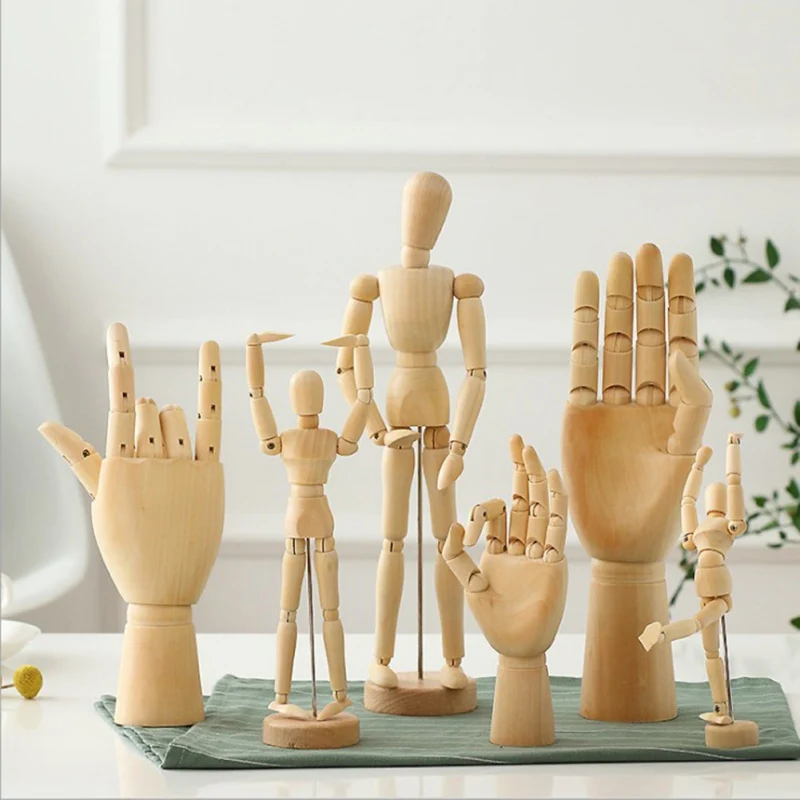 Creative Wooden Finger Art Model Ornaments Wood Joint Doll Hands Home Living Room Office Desktop Storage Decorations Accessories