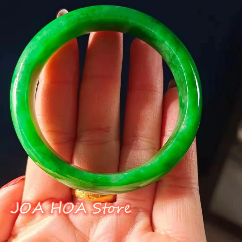 Dry Green Jadeite Light-Green Floating Flower Bangle Exquisite Emerald Bracelet Jade Handring Quality Jewelry