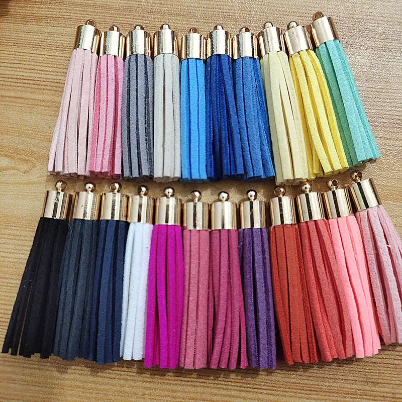 100Pcs 22 Colors 5cm Copper Cap Tassel Free Circle Suede Tassel KC Gold Silver Top DIY Part Jewelry Pendant Findings