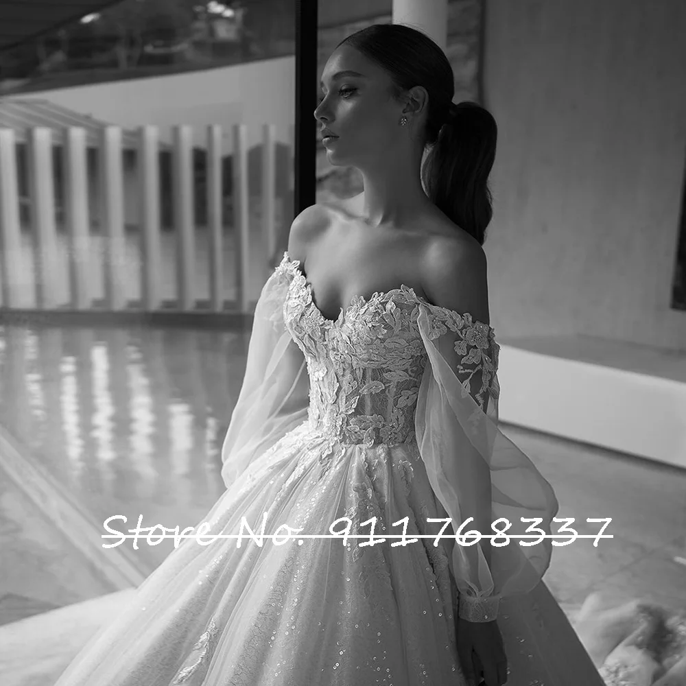 Vestidos De Novia オフショルダーボールガウンのウェディングドレス長袖高級 Abito Da Sposa V ネックファッションローブデマリアージュ