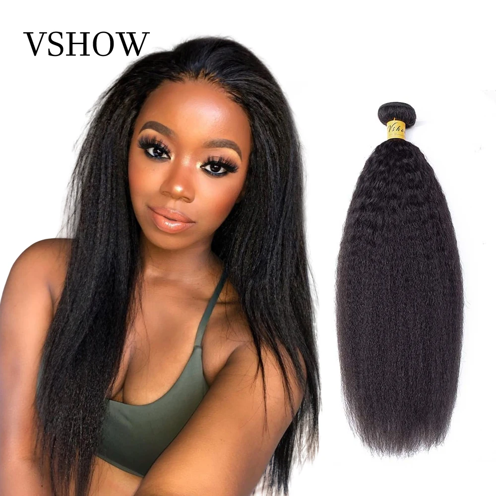 Yaki Straight Hair Bundles VSHOW Indian Human Hair Weave Bundles 1/3/4 Bundles Kinky Straight 100% Remy Hair Extension