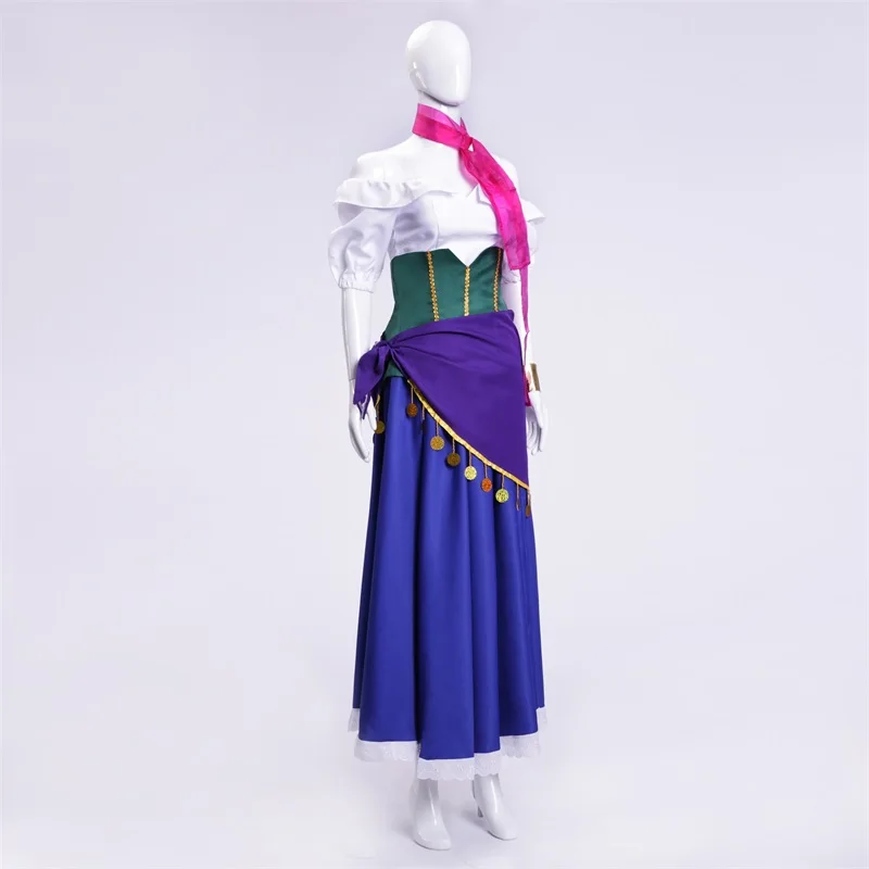 5PCS The Hunchback of Notre Dame Esmeralda Cosplay Costume Purple Blue Partywomen girl Dress Halloween Cosplay Costume and wig