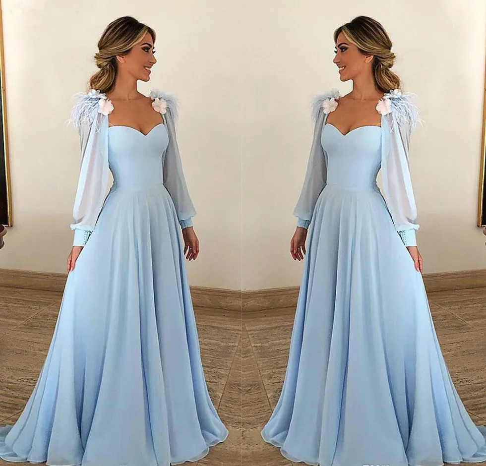 2022 mutter der Braut Kleider Himmel Blau Langen Ärmeln Elegante Formale Patin Party Gäste Kleid Plus Größe Benutzerdefinierte maß