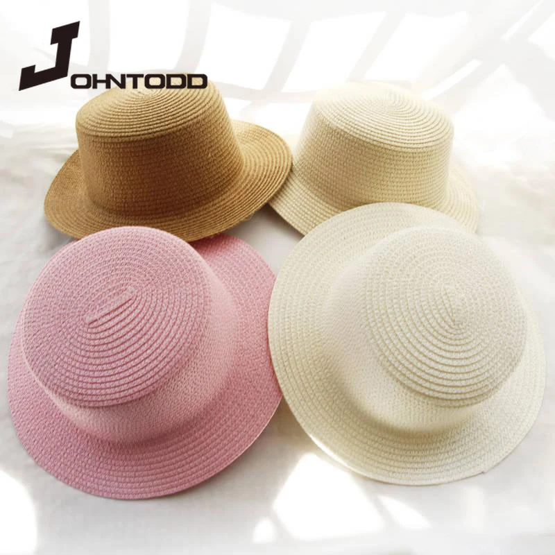 Simple Summer Parent-child Beach Hat Women's Casual Panama Straw Hat Ladies Brand Ladies Flat Brim Bow Straw Hat Girls Sun Hat