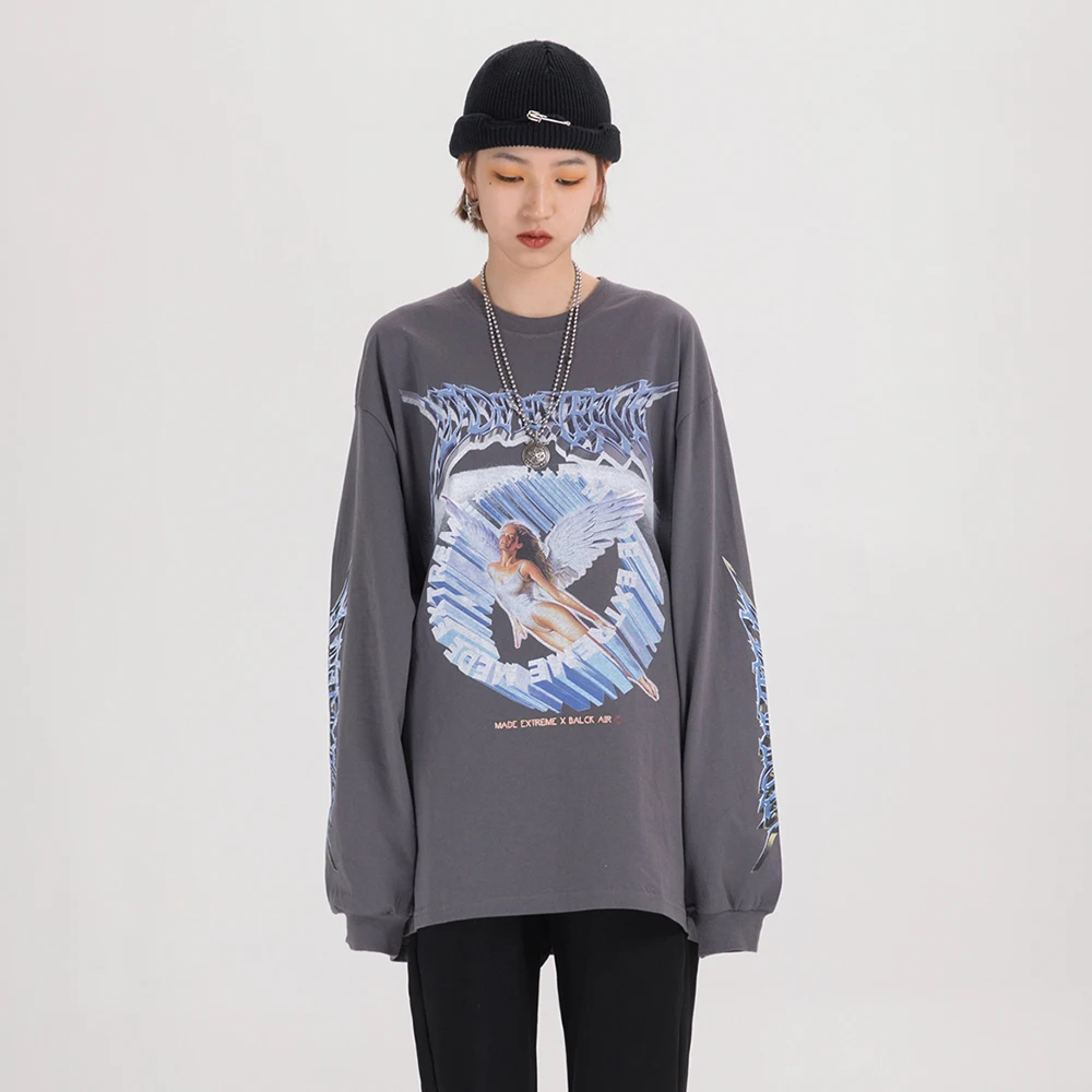 Women Long Sleeve Retro Graphic Tees Top Angel Shirt Clothes Oversized T Shirt Drop Shipping Women Clothing Fashion Streetwear